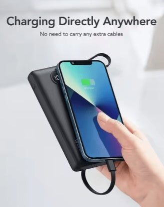 JMT-062346 10000mAh Portable Power Bank with Built-in Cables and LED Display, Charges 5 Devices Simultaneously