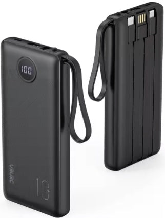 JMT-062346 10000mAh Portable Power Bank with Built-in Cables and LED Display, Charges 5 Devices Simultaneously