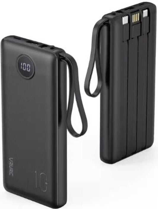 JMT-062346 10000mAh Portable Power Bank with Built-in Cables and LED Display, Charges 5 Devices Simultaneously