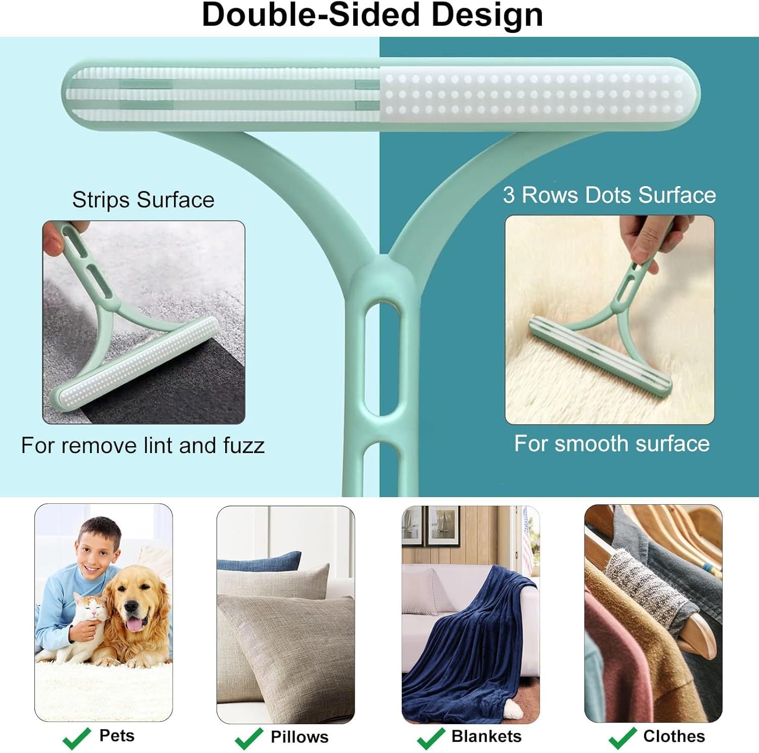 JMT-062410 3-Piece Pet Hair Remover Set - Metal Lint Remover, Double-Sided Silicone Brush, Round Carpet Scraper for Effective Hair Cleaning