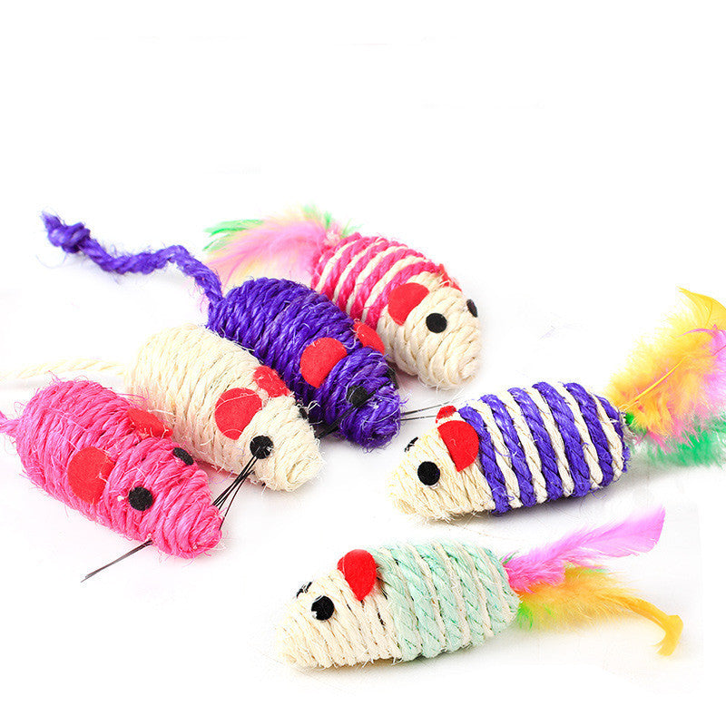 JMT-062474 Durable Sisal Mouse Toy for Cats – Random Color, 7cm Length, 3cm Diameter