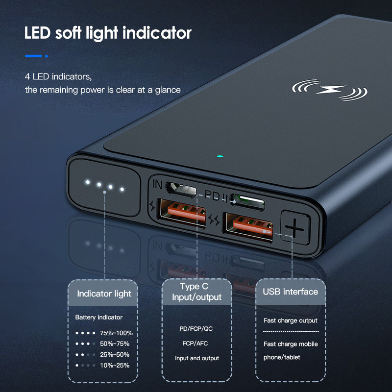 JMT-063498 Fast Charging Wireless Power Bank with Polymer Lithium-ion Battery – 10,000mAh Capacity