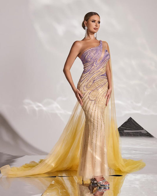 JMT-063562 Elegant Yellow Evening Dress for Women - Style SH0127