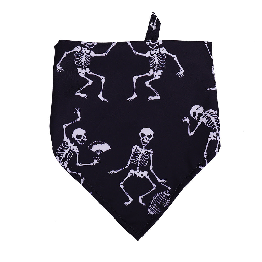 JMT-063946 Halloween Skull Pattern Dog Scarf - Dog Saliva Towel, Triangle Design, Polyester, Size M