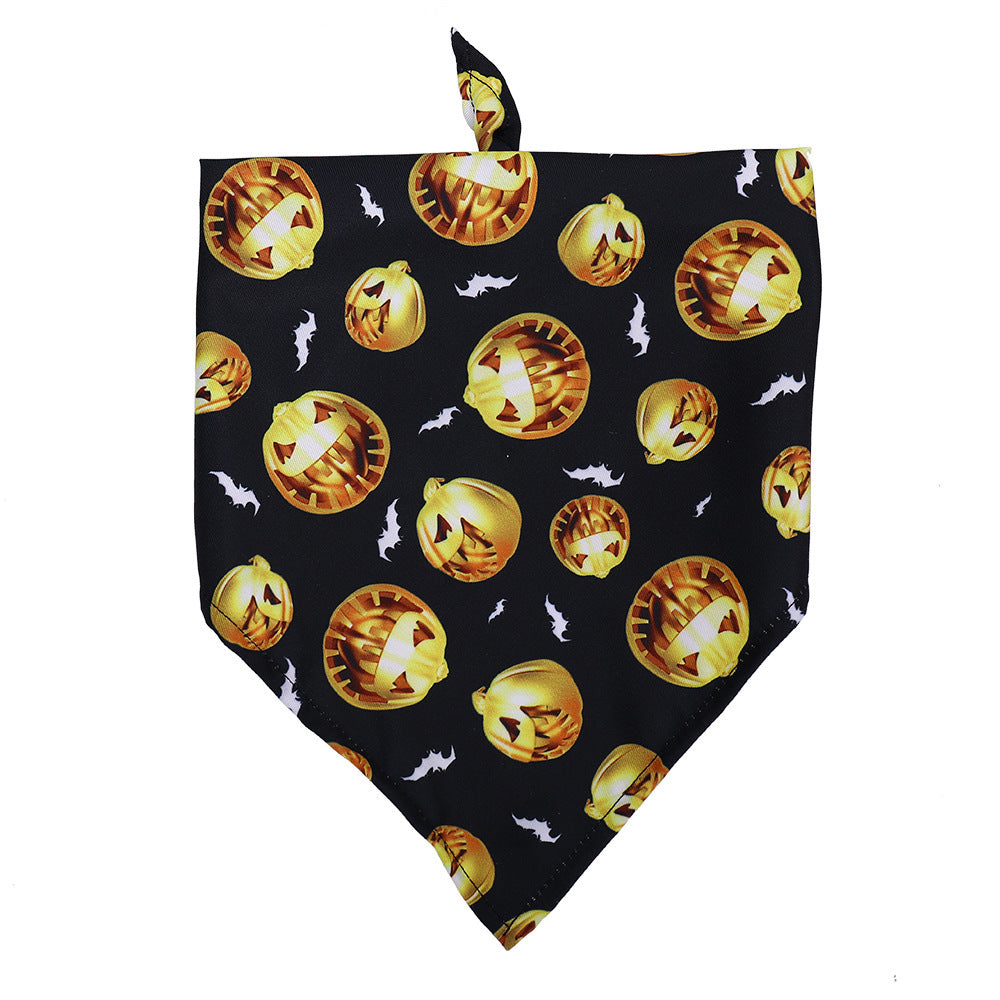 JMT-063946 Halloween Skull Pattern Dog Scarf - Dog Saliva Towel, Triangle Design, Polyester, Size M