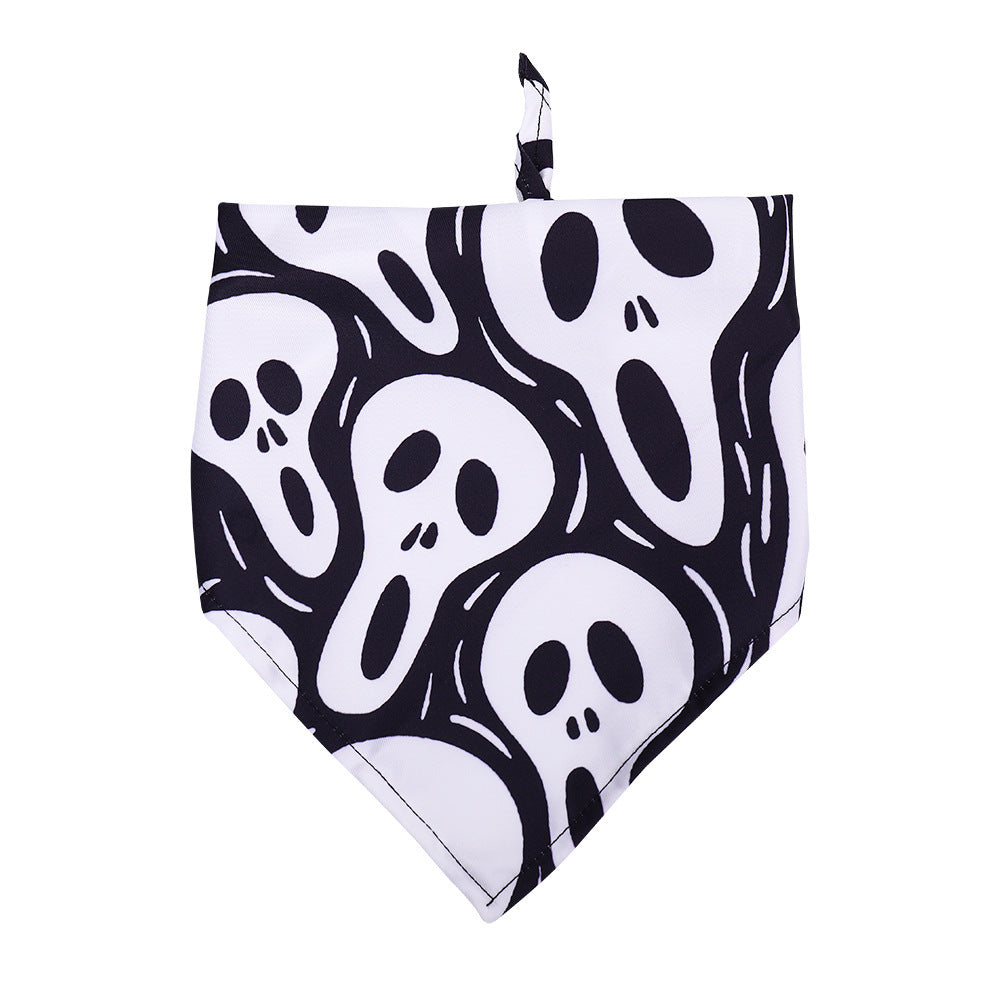 JMT-063946 Halloween Skull Pattern Dog Scarf - Dog Saliva Towel, Triangle Design, Polyester, Size M