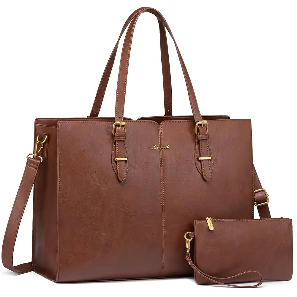 JMT-064202 Large Waterproof PU Leather Tote Bag for Women - Fits 15.6 to 17-Inch Laptops, Ideal for Business and Office Use