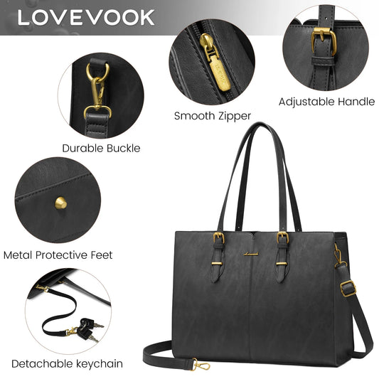 JMT-064202 Large Waterproof PU Leather Tote Bag for Women - Fits 15.6 to 17-Inch Laptops, Ideal for Business and Office Use