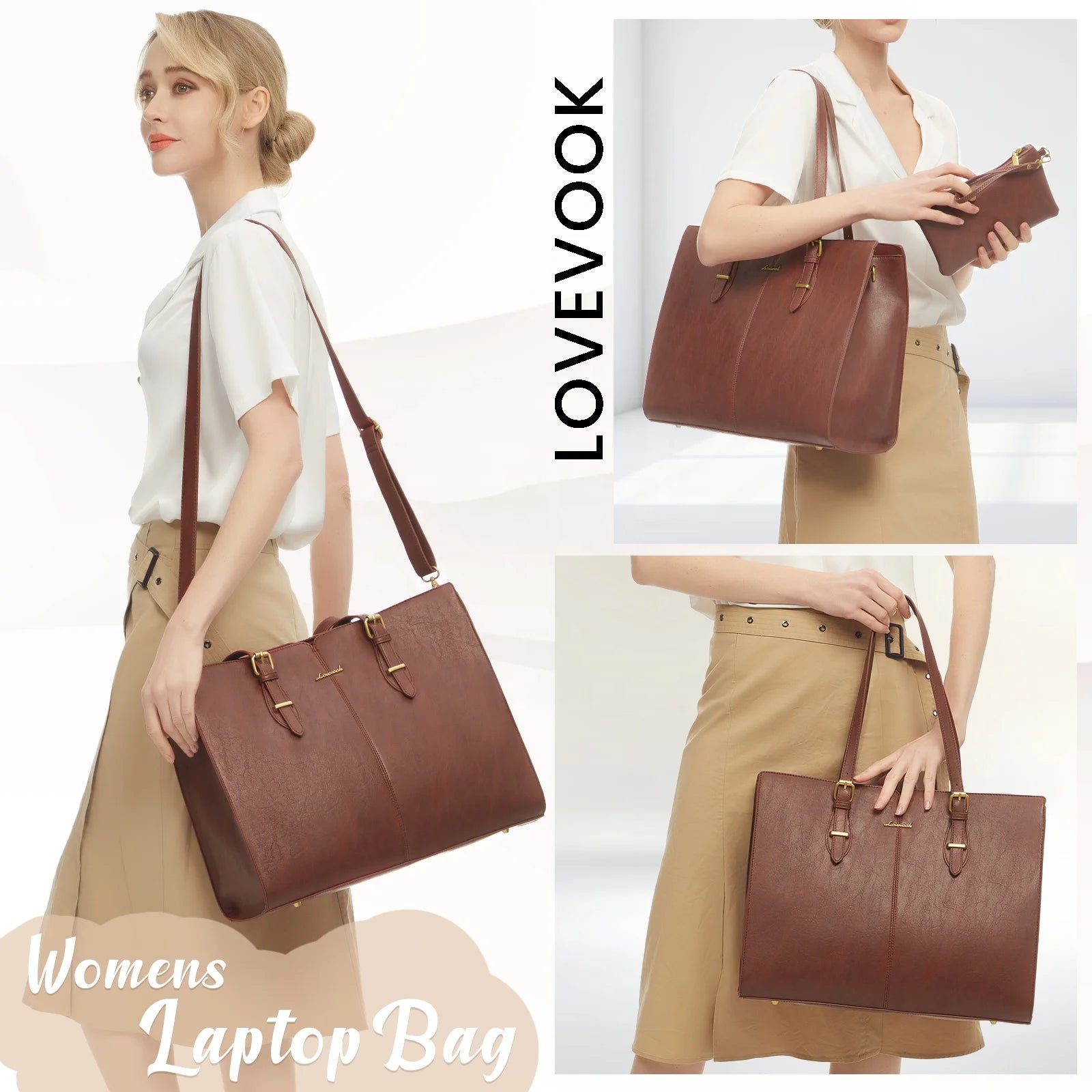 JMT-064202 Large Waterproof PU Leather Tote Bag for Women - Fits 15.6 to 17-Inch Laptops, Ideal for Business and Office Use