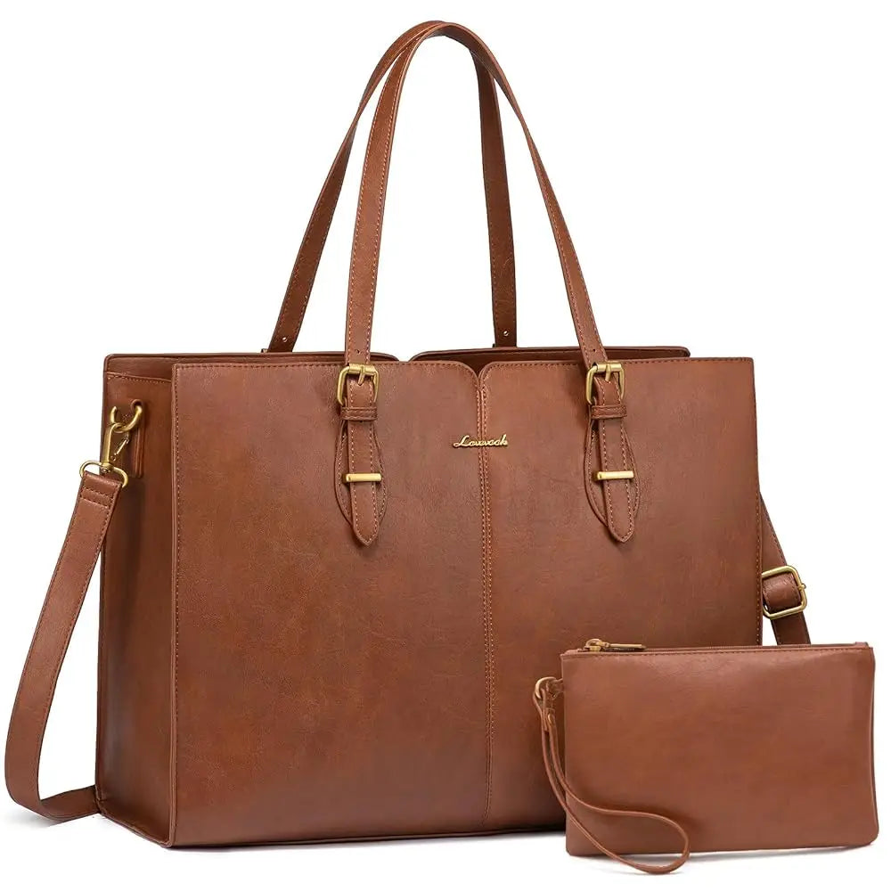 JMT-064202 Large Waterproof PU Leather Tote Bag for Women - Fits 15.6 to 17-Inch Laptops, Ideal for Business and Office Use