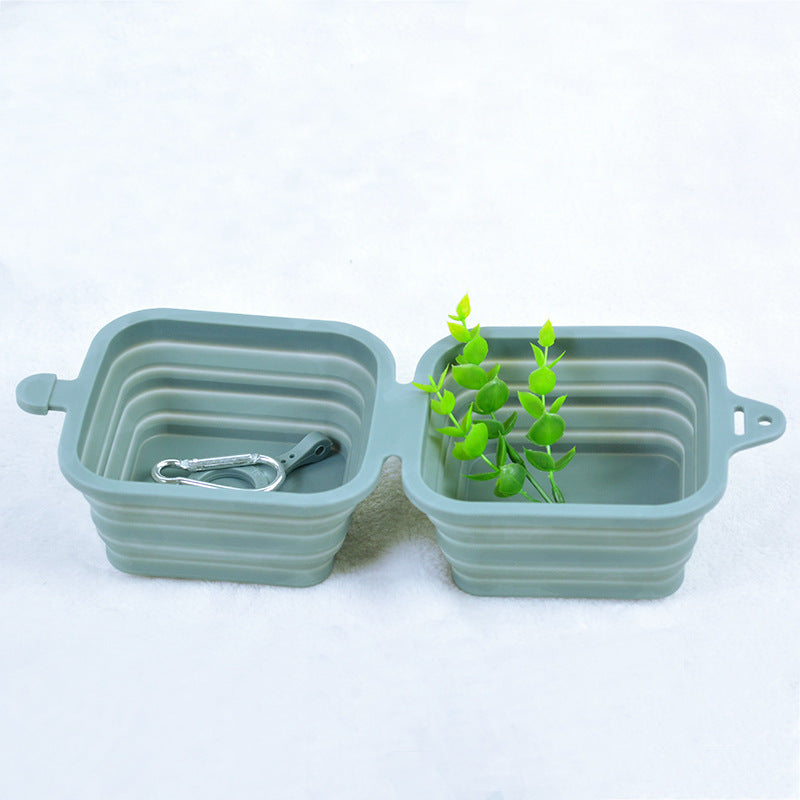 JMT-064650 Foldable Silicone Pet Bowl - Lightweight, Portable Design in Yellow, Gray, and Green (16.2 x 19 x 3.5 cm)