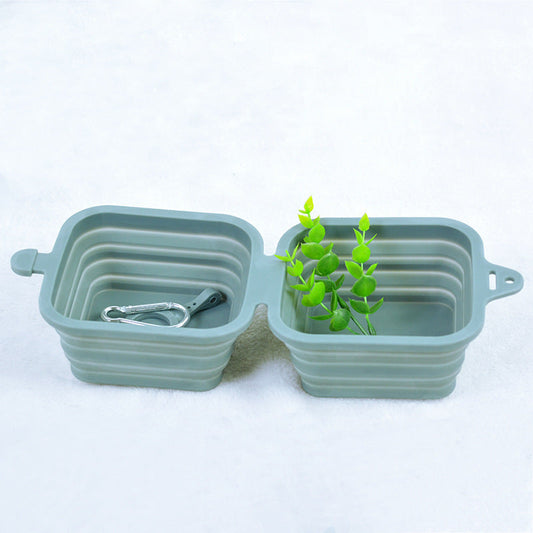 JMT-064650 Foldable Silicone Pet Bowl - Lightweight, Portable Design in Yellow, Gray, and Green (16.2 x 19 x 3.5 cm)