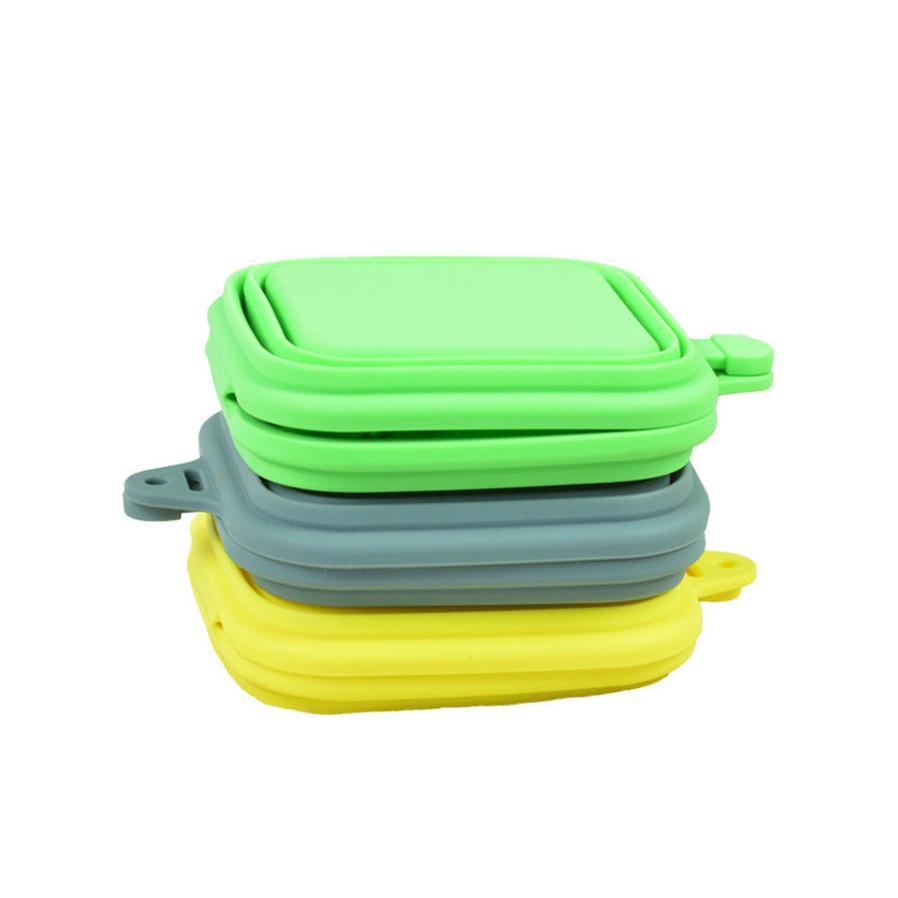 JMT-064650 Foldable Silicone Pet Bowl - Lightweight, Portable Design in Yellow, Gray, and Green (16.2 x 19 x 3.5 cm)
