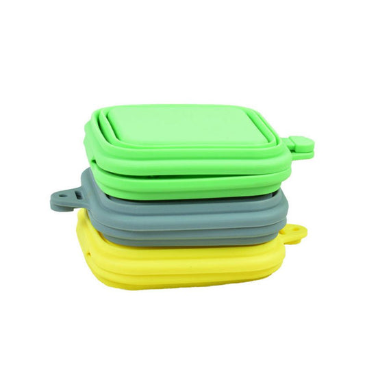 JMT-064650 Foldable Silicone Pet Bowl - Lightweight, Portable Design in Yellow, Gray, and Green (16.2 x 19 x 3.5 cm)