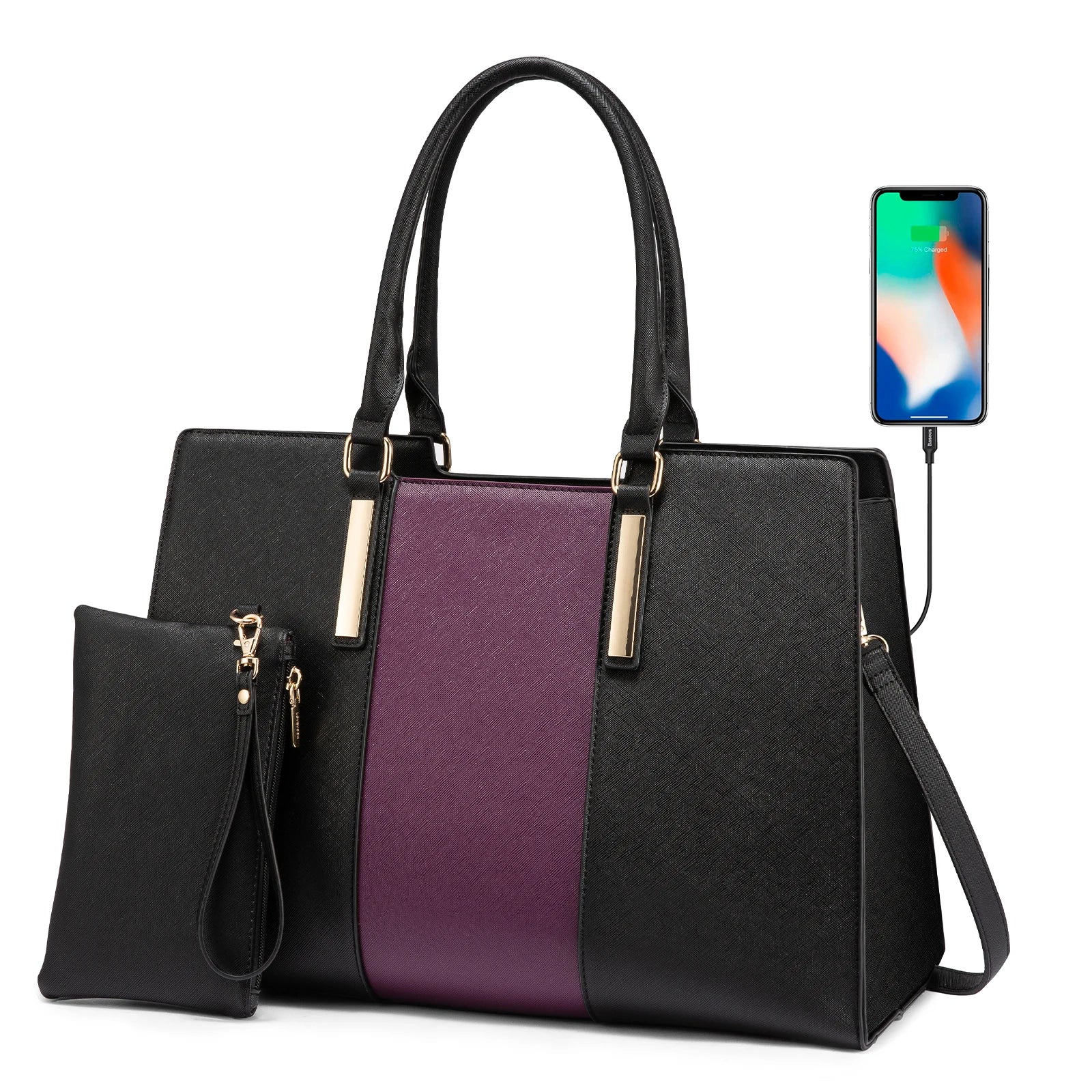 JMT-065354 Waterproof Leather Laptop Tote Bag for 15.6 Inch Laptops - Stylish and Spacious Handbag