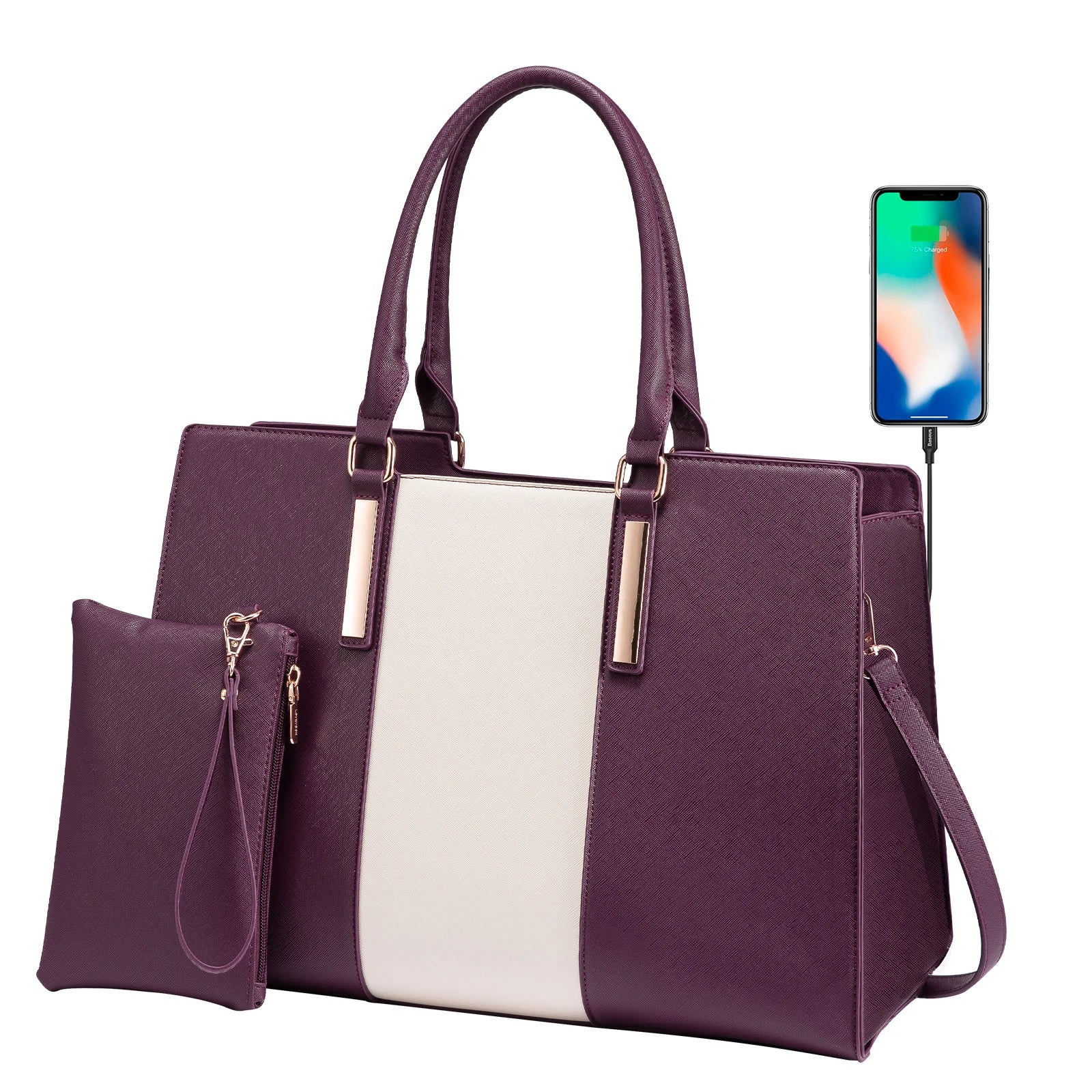 JMT-065354 Waterproof Leather Laptop Tote Bag for 15.6 Inch Laptops - Stylish and Spacious Handbag