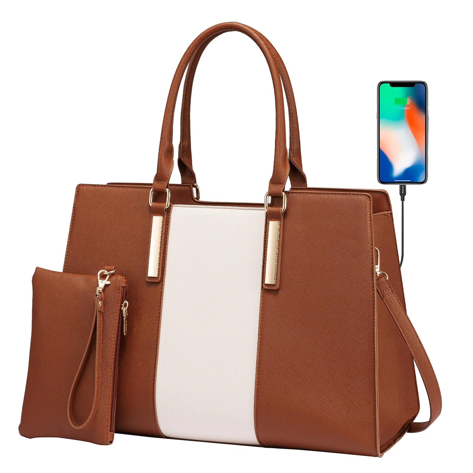 JMT-065354 Waterproof Leather Laptop Tote Bag for 15.6 Inch Laptops - Stylish and Spacious Handbag
