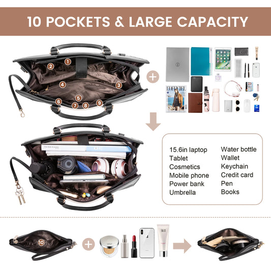JMT-065354 Waterproof Leather Laptop Tote Bag for 15.6 Inch Laptops - Stylish and Spacious Handbag