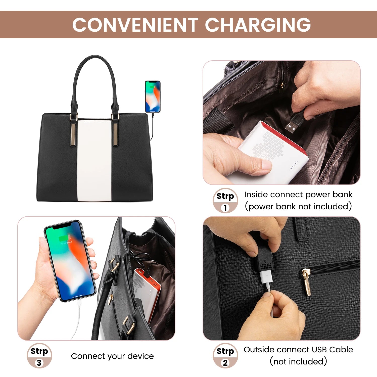 JMT-065354 Waterproof Leather Laptop Tote Bag for 15.6 Inch Laptops - Stylish and Spacious Handbag