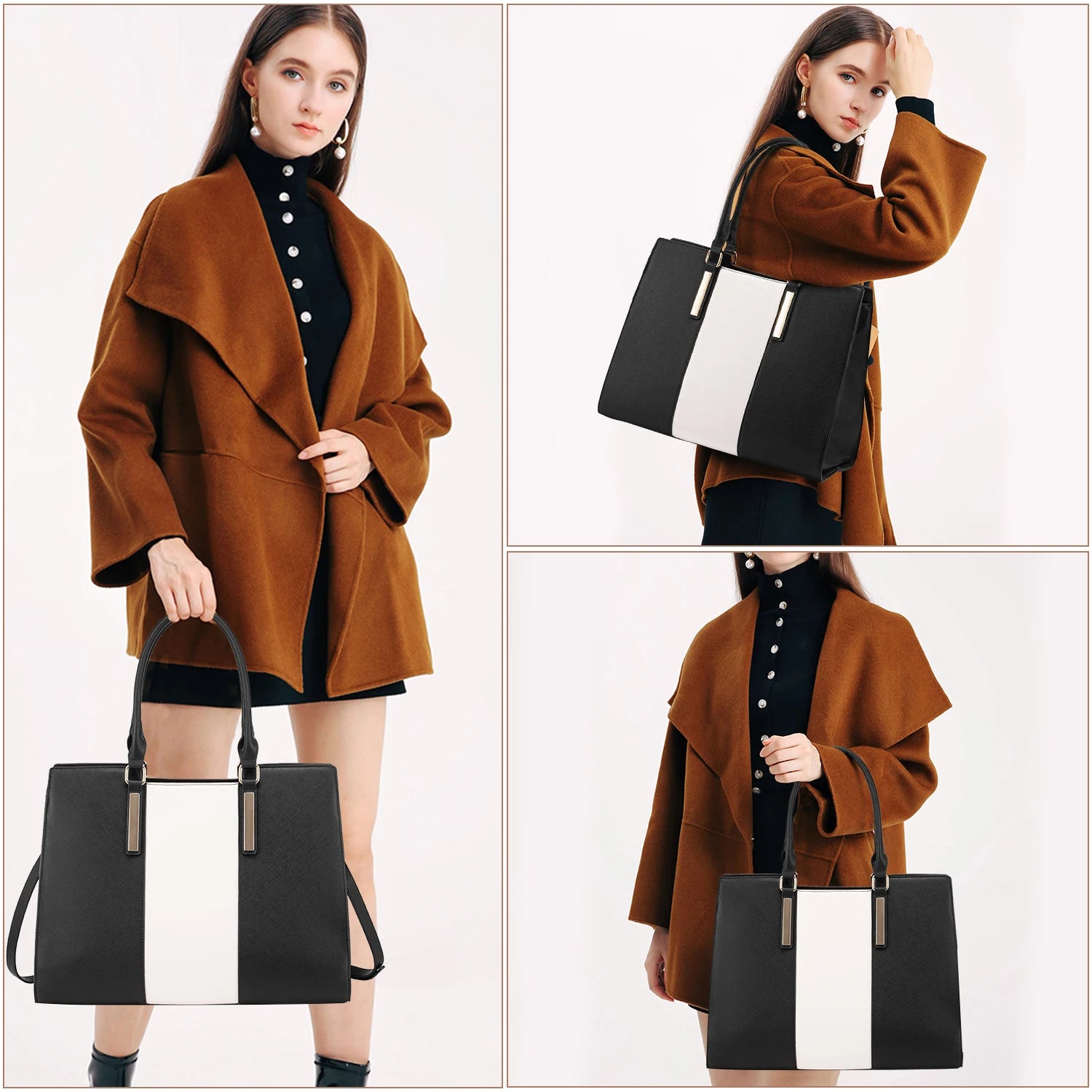 JMT-065354 Waterproof Leather Laptop Tote Bag for 15.6 Inch Laptops - Stylish and Spacious Handbag