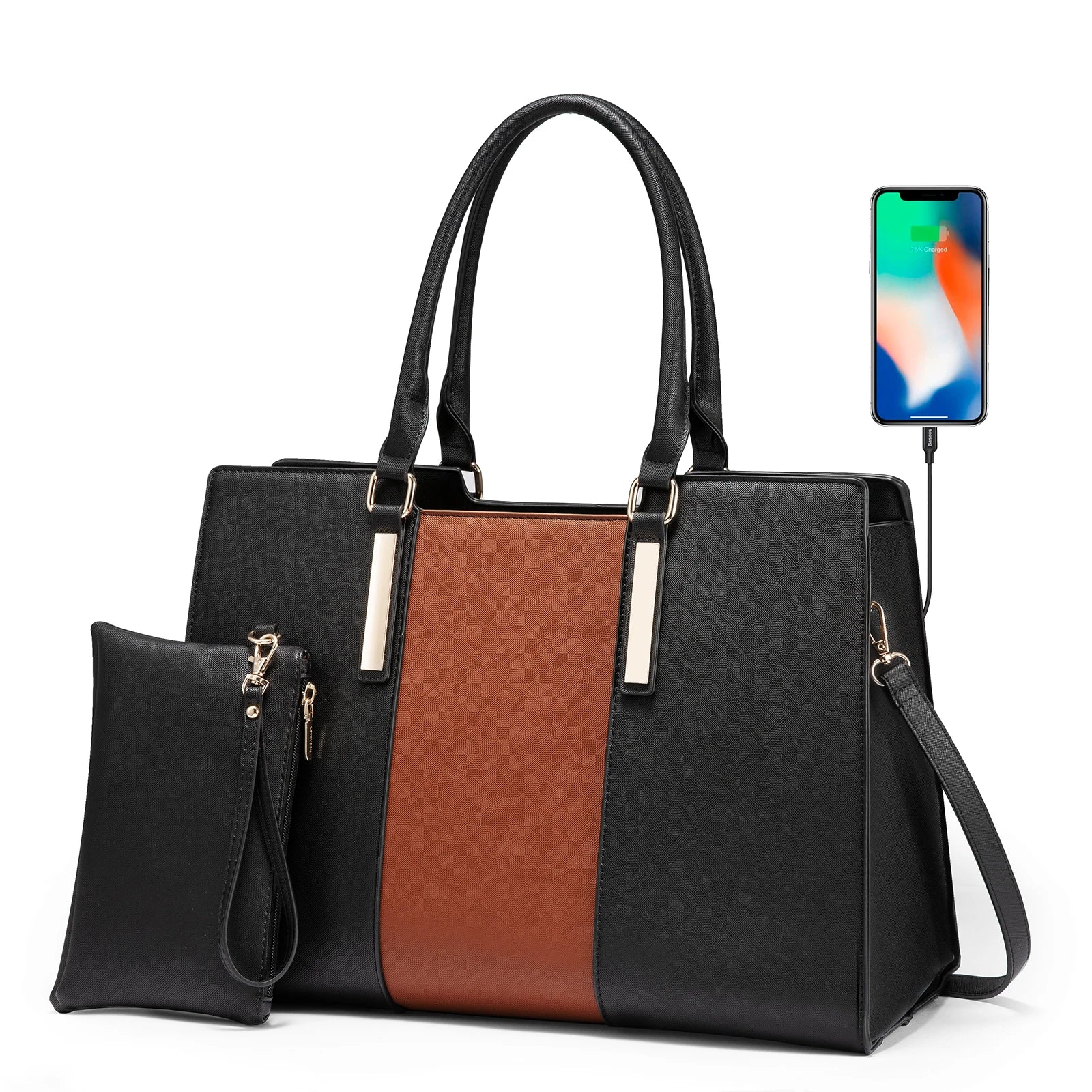 JMT-065354 Waterproof Leather Laptop Tote Bag for 15.6 Inch Laptops - Stylish and Spacious Handbag