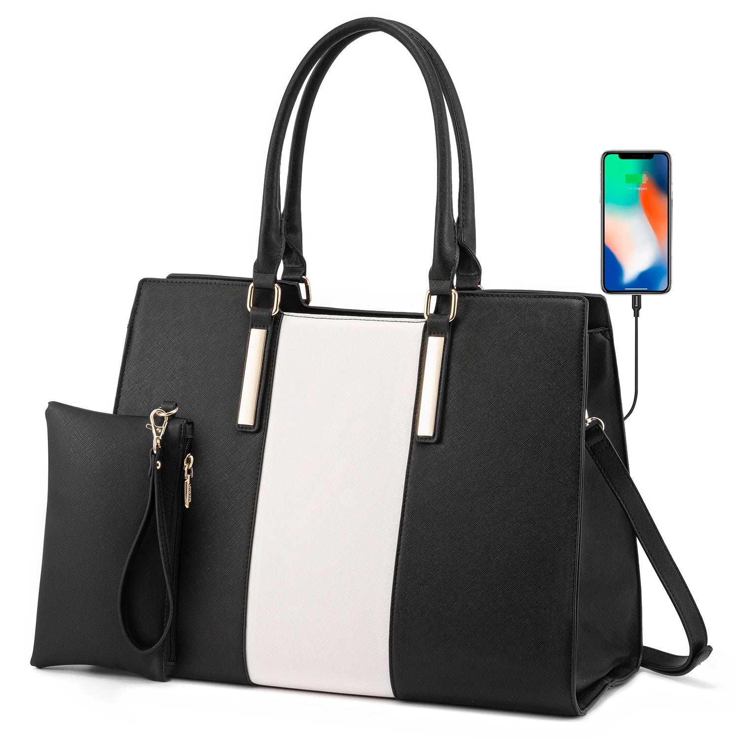 JMT-065354 Waterproof Leather Laptop Tote Bag for 15.6 Inch Laptops - Stylish and Spacious Handbag