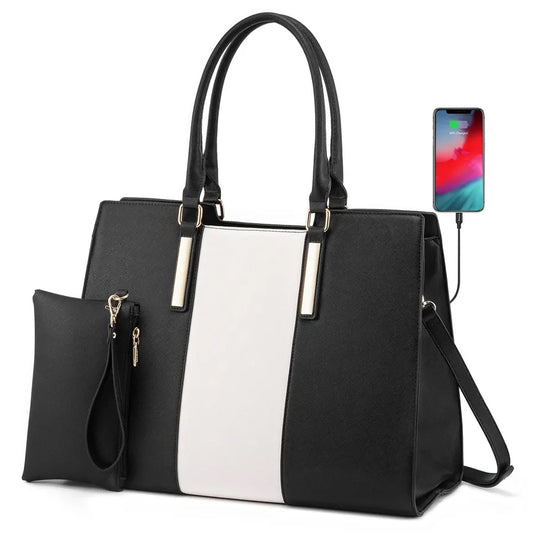 JMT-065354 Waterproof Leather Laptop Tote Bag for 15.6 Inch Laptops - Stylish and Spacious Handbag