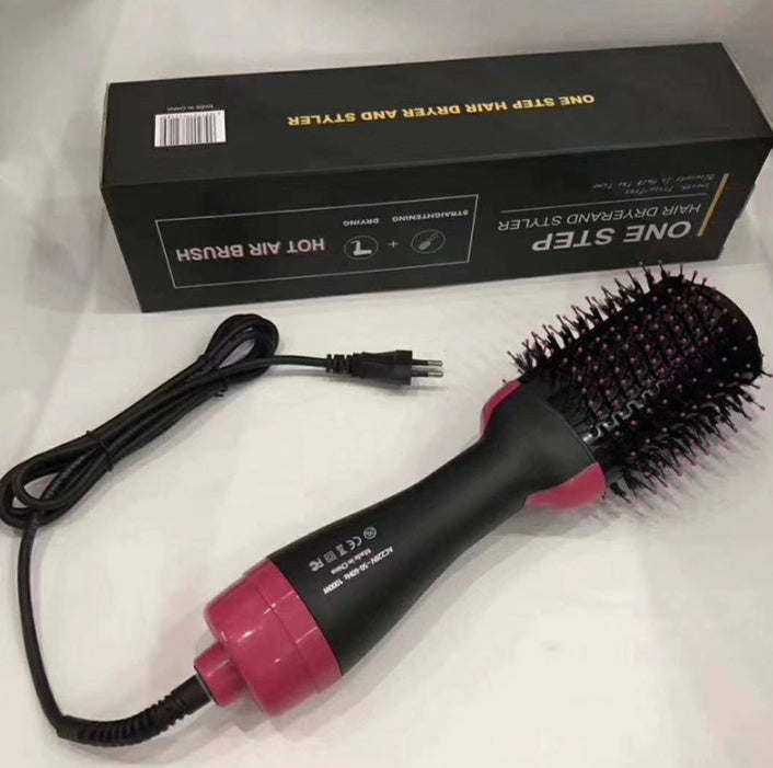 JMT-065610 Three-in-One Hot Air Comb for Easy Hair Drying, Curling, and Straightening in Pink, 1000W with 360-Degree Rotating Power Cord