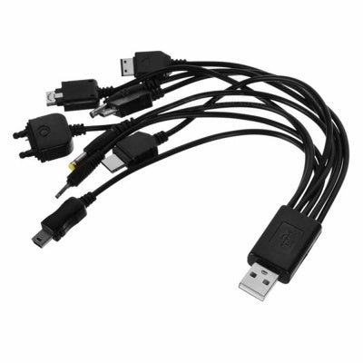 JMT-065802 10-in-1 USB Charging Cable for Various Mobile Phones and Devices, 25.5 cm Length, Black