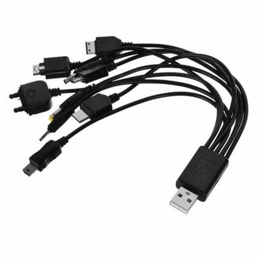 JMT-065802 10-in-1 USB Charging Cable for Various Mobile Phones and Devices, 25.5 cm Length, Black
