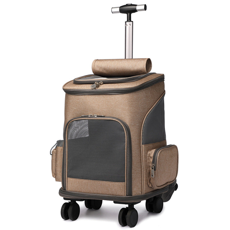 JMT-066122 Portable Folding Pet Trolley Backpack with Universal Wheels for Cats and Small Pets