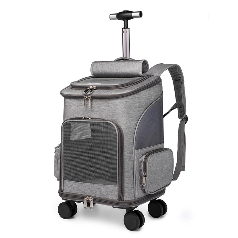 JMT-066122 Portable Folding Pet Trolley Backpack with Universal Wheels for Cats and Small Pets