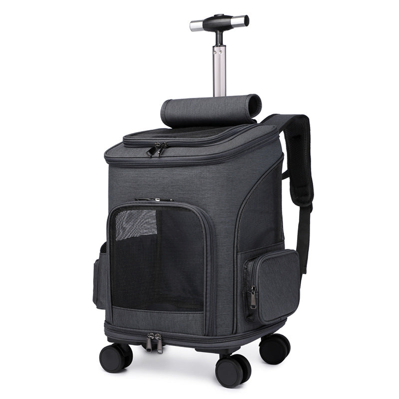 JMT-066122 Portable Folding Pet Trolley Backpack with Universal Wheels for Cats and Small Pets