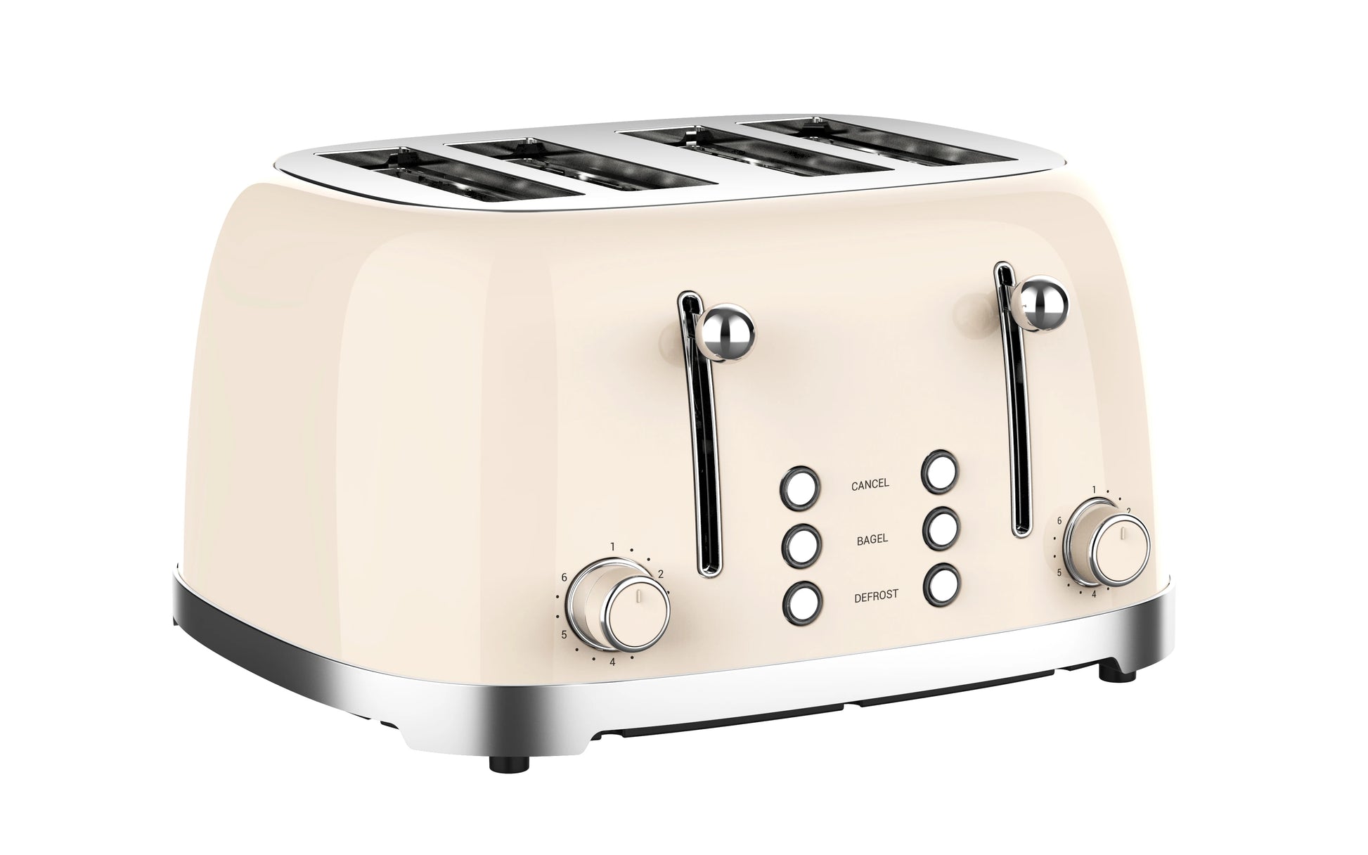 JMT-066442 Stainless Steel 4-Slice Toaster with Self-Centering Function and Woodgrain Knob