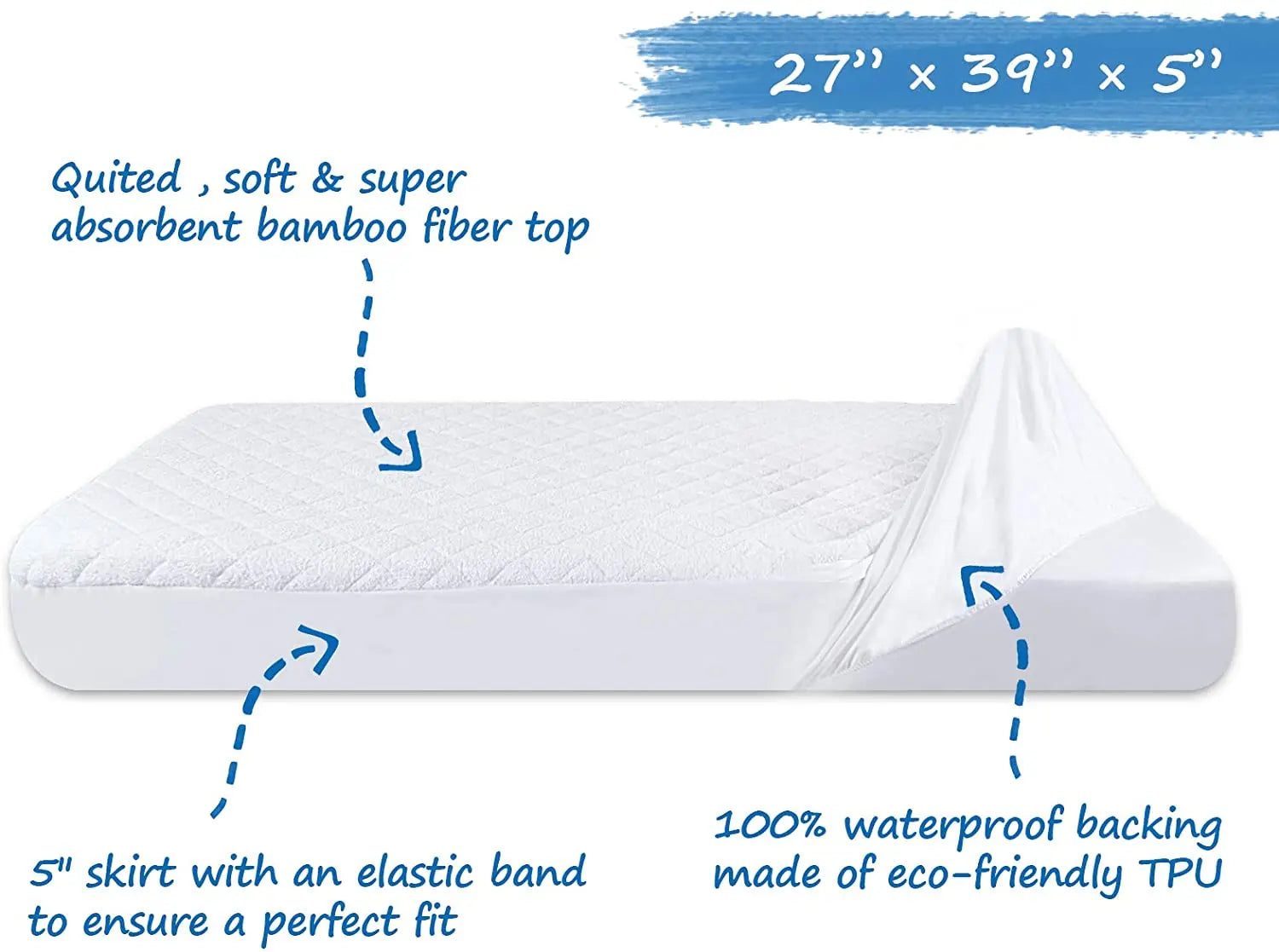 JMT-066698 Breathable Quilted Waterproof Bamboo Terry Mattress Protector for Cribs