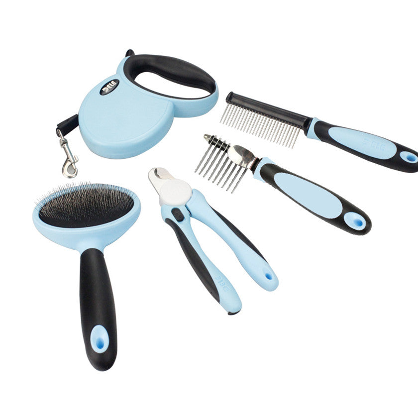 JMT-066762 Five-Piece Pet Grooming Set - Comb, Nail Scissors, Telescopic Traction Rope, and Hair Removal Brush