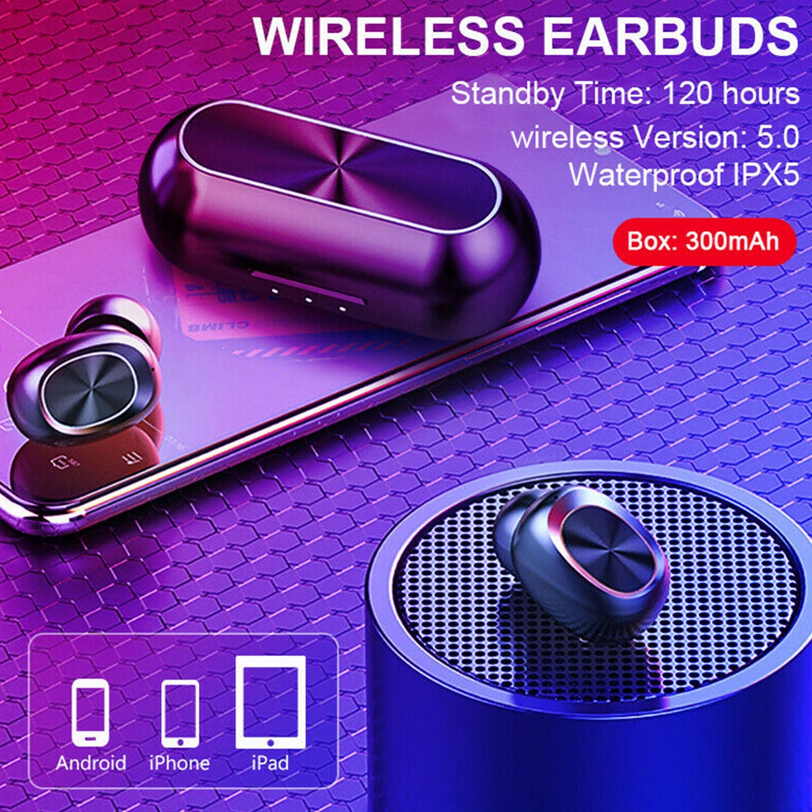 JMT-066762 Wireless Bluetooth 5.0 In-Ear Headset with Charging Case, 4 Hours Playtime, IPX5 Waterproof