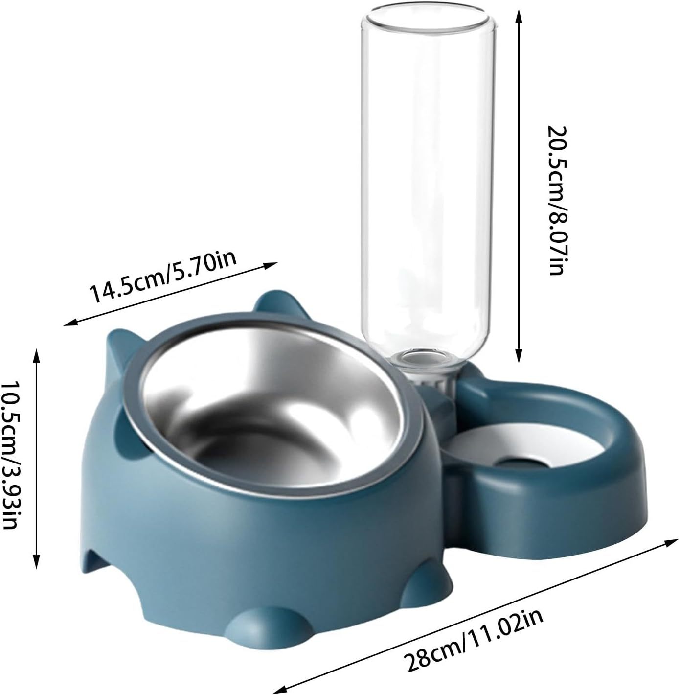 JMT-066954 Tilted Cat and Dog Food & Water Bowl Set with Removable Dispenser, 500ml Capacity, Available in Stainless Steel, Plastic, and Ceramic Options