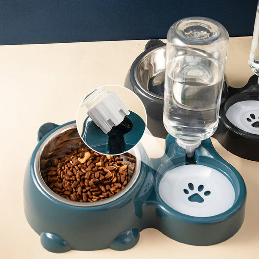 JMT-066954 Tilted Cat and Dog Food & Water Bowl Set with Removable Dispenser, 500ml Capacity, Available in Stainless Steel, Plastic, and Ceramic Options