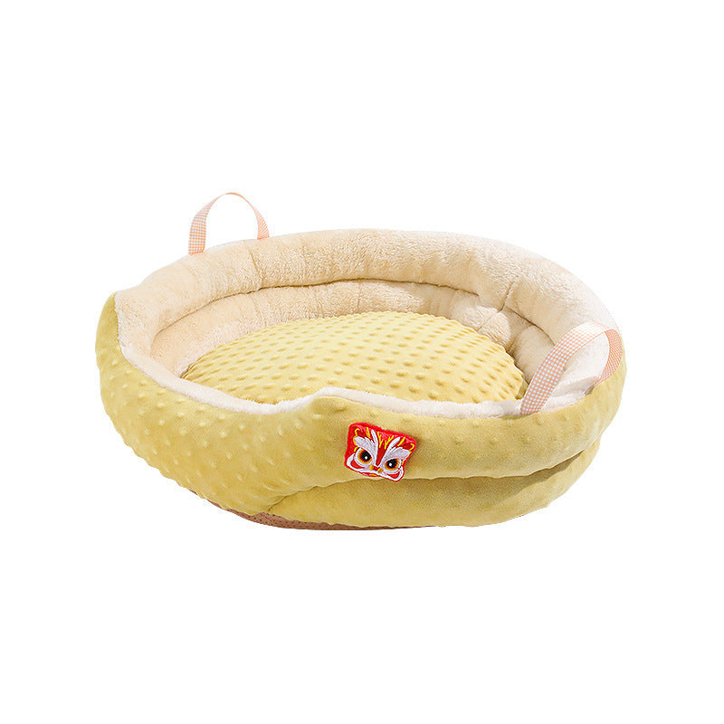 JMT-067082 Portable Round Velvet Pet Bed with Random Plush Doll for Small Dogs and Cats