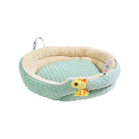 JMT-067082 Portable Round Velvet Pet Bed with Random Plush Doll for Small Dogs and Cats