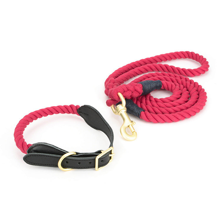 JMT-067274 Cotton Rope Dog Leash with Cowhide Leather Accents - Multiple Sizes Available