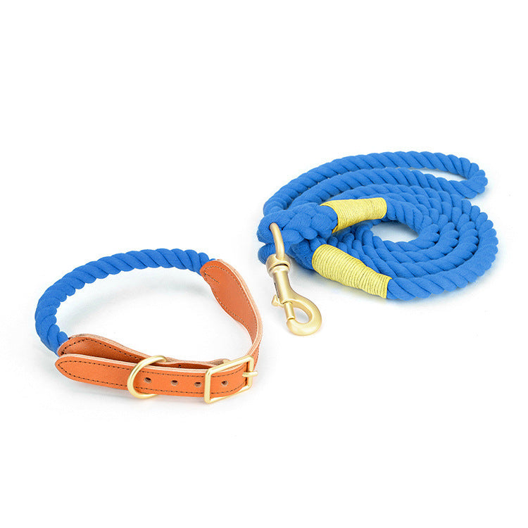 JMT-067274 Cotton Rope Dog Leash with Cowhide Leather Accents - Multiple Sizes Available