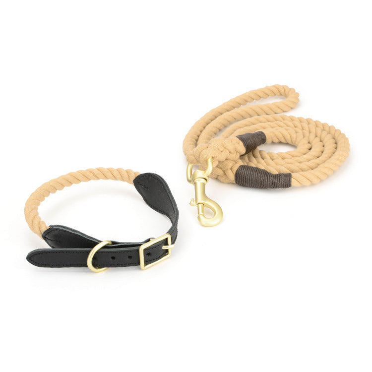JMT-067274 Cotton Rope Dog Leash with Cowhide Leather Accents - Multiple Sizes Available