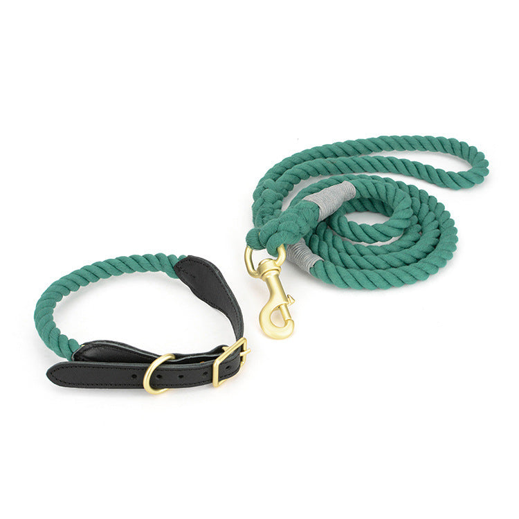 JMT-067274 Cotton Rope Dog Leash with Cowhide Leather Accents - Multiple Sizes Available