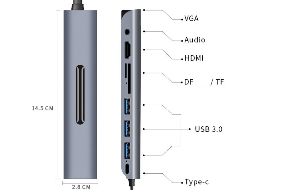 JMT-067402 9 in 1 Type-C Aluminum Alloy USB Hub Docking Station with HDMI and VGA - 4K Resolution, External Power Supply