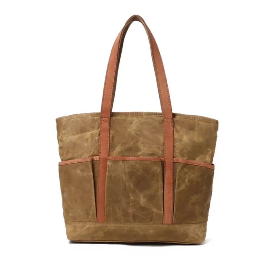 JMT-067466 Vintage Waxed Canvas Large Capacity Shoulder Bag with Leather Accents