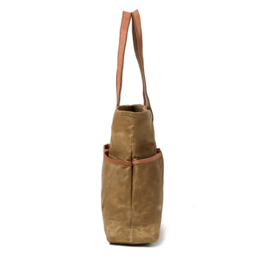 JMT-067466 Vintage Waxed Canvas Large Capacity Shoulder Bag with Leather Accents