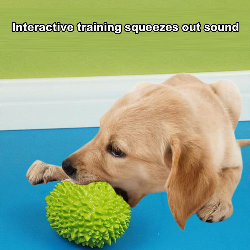 JMT-067914 Durian-Shaped Chewing Toy for Dogs - Squeaky Tooth Cleaning and Training Toy for Small and Medium Breeds
