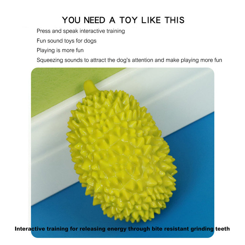 JMT-067914 Durian-Shaped Chewing Toy for Dogs - Squeaky Tooth Cleaning and Training Toy for Small and Medium Breeds